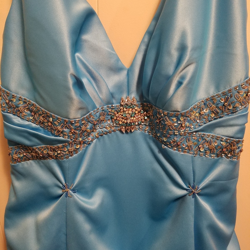 Blue Beaded Prom Dress